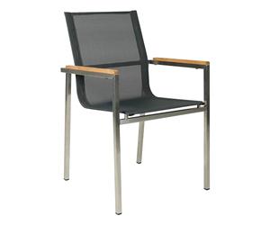 greemotion Chaise de Jardin, Fauteuil de Jardin Empliable Structure en Acier Inoxydable et Revêtement en Textilène 2x2, env. 55 x 85 x 58 cm, Argent/Gris