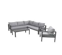 greemotion Ensemble de Salon de Jardin en Aluminium Levante, Set de Meuble d’Extérieur avec Coussins, Canapé d’Angle, Fauteuil et Table Basse, Anthracite/Gris