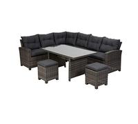 greemotion Ensemble Salon de Jardin d’Angle Tessin 5 Pièces, Canapé d’Angle Extérieur en Aluminium et Polyéthylène, Coussins en Polyester Inclus, Gris