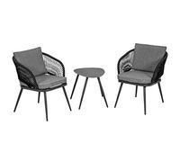 greemotion Mobilier de Jardin Lyon pour 2 Personnes, Ensemble de 2 Chaises et 1 Table en Acier Robuste avec Coussins en Polyester, Anthracite/Gris