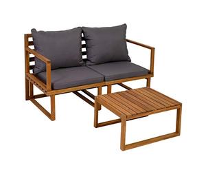 greemotion Salon de Jardin Modulable Dijon, Ensemble de Balcon en Bois d'Acacia FSC® 100%, 2 Fauteuils et Table, Coussins Inclus, Bois/Anthracite