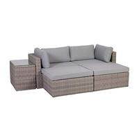 greemotion Salon de Jardin Modulable Palma en Résine Tressée 4 Places, Bain de Soleil Double, Ensemble de Jardin 2 Fauteuils, 2 Tabourets et 1 Table, Gris