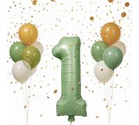 Green 1St Birthday Balloons, Baby Boy & Girl Party Decoration, Latex Balloons, Complete Set With Strings, Ideal For 1 Year, Baby Shower