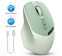 Green 2.4G wireless + Bluetooth 5.0 dual-mode silent mouse with screen display and battery indicator.