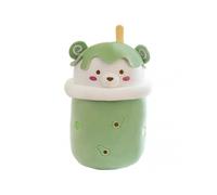 (Green)25cm Cute Cartoon Milk Tea Bear Bubble Tea Cup Shaped Pillow Plush Toys Real-life Stuffed Soft Back Cushion