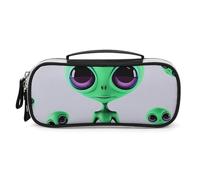 Green Alien_74804394 Trousse à crayons avec poignée, grande capacité, en cuir PU, organiseur de bureau, trousse de maquillage portable pour voyage, maison