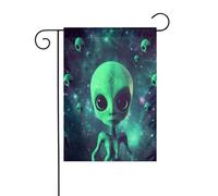 Green Alien Drapeau de jardin imprimé 30,5 x 45,7 cm pour décoration extérieure, tissu avec manche de 3 cm, convient pour jardin, pelouse, terrasse, balcon