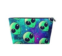 Green Alien Prints Trousse de toilette de voyage en cuir PVC avec fermetures éclair dorées, organiseur de cosmétiques étanche pour maquillage, articles de toilette et essentiels, Argenté., One Size