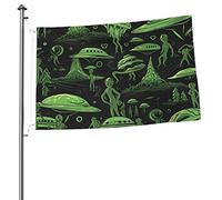 Green Alien UFO Moon Welcome Garden Flag Double Face 2x3 Outdoor Flags, for Yard Patio Lawn Room Outside