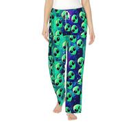 Green Aliens Pantalon de pyjama pour femme Couché paresseusement sur le canapé lors d'un week-end paresseux, blanc, XL