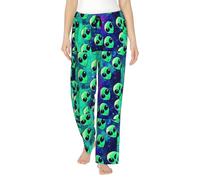 Green Aliens Pantalon de pyjama pour femme Couché paresseusement sur le canapé lors d'un week-end paresseux, Noir , XXL