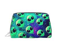 Green Aliens Trousse de maquillage de voyage avec compartiments, trousse de toilette portable pour femme, Argenté., One Size