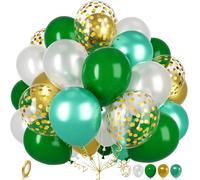 Green And Gold Balloons, 30 Pieces 12 Inch Balloons White Dark Green Gold Metallic Confetti Latex Balloon For Children Women Party Birthday Christmas Footbal Wedding Baby Shower Decoration
