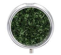 Green Army Pilulier rond en métal à 3 compartiments Motif camouflage numérique Petit pilulier portable pour médicaments et vitamines