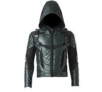 Green Arrow S5 Oliver Queen Stephen Amell Veste à capuche en cuir - Vert - X-Large