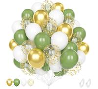 Green Balloon, 60 Piece 12 Inch Green White Metallic Gold Confetti Balloon For Decoration Birthday Party Shower Wedding Baby Shower Engagement Party Decor
