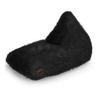 Green Bean© Pouf Aspect Fourrure Indoor 150x100x100cm avec 220 litres de Remplissage de Perles EPS - Doux et Moelleux Lavable - Intérieur Tissu Coussin de Sol Coussin d'assise Noir