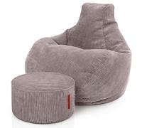 Green Bean© Pouf avec Tabouret en Velours côtelé - Pouf pour Salon, Chambre à Coucher - Fauteuil pour Adulte - Gris Clair - Environ 230 l - Rembourrage : 90 x 80 x 80 cm et 45 x 25 cm