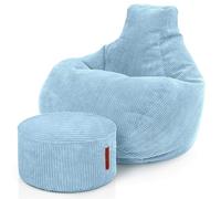 Green Bean© Pouf en Velours côtelé - Pouf pour Salon, Chambre à Coucher - Fauteuil pour Adulte - Bleu Clair - Environ 230 l - Rembourrage : 90 x 80 x 80 cm et 45 x 25 cm