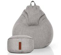 Green Bean© Set de 2 Pouf d'Intérieur XXL + Tabouret avec Remplissage de Perles EPS - Repose-Pieds Coussin de Pieds Sol Repos Siège Lounge Chair Chaise Fauteuil Relaxation Bean Bag Gris Argent