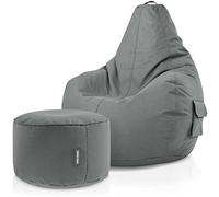 Green Bean© Set de 2: Pouf + Tabourets - remplis - Robustes lavables résistants à la saleté - Enfants & Adultes Bean Bag Coussin de Sol Lounge Chaise Fauteuil Relax Gamer Siège de Gaming - Gris
