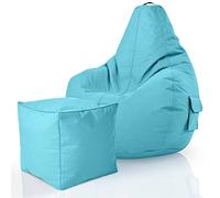 Green Bean© Set de 2: Pouf + Tabourets - remplis - Robustes lavables résistants à la saleté - Enfants&Adultes Bean Bag Coussin de Sol Lounge Chaise Fauteuil Relax Gamer Siège de Gaming - Aigue-Marine