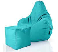Green Bean© Set de 2: Pouf + Tabourets - remplis - Robustes lavables résistants à la saleté - Enfants & Adultes Bean Bag Coussin de Sol Lounge Chaise Fauteuil Relax Gamer Siège de Gaming - Turquoise