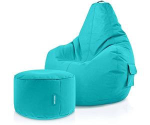 Green Bean© Set de 2: Pouf + Tabourets - remplis - Robustes lavables résistants à la saleté - Enfants & Adultes Bean Bag Coussin de Sol Lounge Chaise Fauteuil Relax Gamer Siège de Gaming - Turquoise