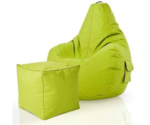Green Bean© Set de 2: Pouf + Tabourets - remplis - Robustes lavables résistants à la saleté - Enfants & Adultes Bean Bag Coussin de Sol Lounge Chaise Fauteuil Relax Gamer Siège de Gaming - Vert Pomme
