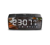 Green Blue GB200 - Radio-réveil avec écran miroir, thermomètre, AUX-IN, Bluetooth, lecteur de carte SD, double alarme, 2200 mAh, FM (Noir)
