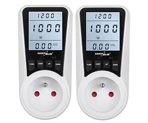 Green Blue GB350 E Compteur de consommation d'énergie Pack de 2 Consommation d'énergie Compteur de consommation d'énergie Compteur de puissance Wattmètre 7 modes Puissance maximale 3680W