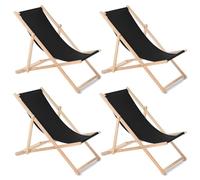 Green Blue Lot de 4 chaises longues pliables en bois de hêtre - Sans accoudoirs - Pour jardin, plage et terrasse - Dossier réglable - Position stable en bois - Charge maximale : 110 kg - Noir