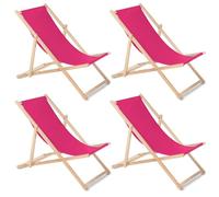 Green Blue Lot de 4 chaises longues pliables en bois de hêtre - Sans accoudoirs - Pour jardin, plage et terrasse - Dossier réglable - Position stable en bois - Charge maximale : 110 kg - Rose