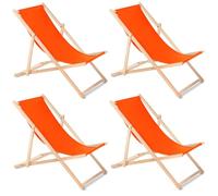 Green Blue Lot de 4 chaises longues pliables en bois de hêtre - Sans accoudoirs - Pour jardin, plage et terrasse - Dossier réglable - Position stable en bois - Charge maximale : 110 kg - Orange