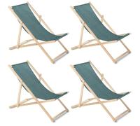 Green Blue Lot de 4 chaises longues pliables en bois de hêtre - Sans accoudoirs - Pour jardin, plage et terrasse - Dossier réglable, position stable en bois - Charge maximale : 110 kg - Mélange