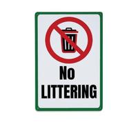 Green Border No Littering Trash Can Symbol Rectangular Sign Plaque En Aluminium Rétro, Décoration Murale Vintage Pour Maison, Bar, Garage Et Ferme 30x20cm