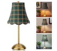 Green Buffalo Plaid Noël sans fil rechargeable Touch LED | USB-C, fonctionne avec piles, 3 couleurs à intensité variable, base dorée, décoration vintage pour Noël, fête de Noël