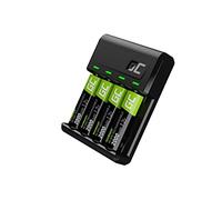 Green Cell G VitalCharger Chargeur de Piles AA/AAA Ni-MH avec 4 Piles AA 2000 mAh, USB-C et Micro USB, 4 Canaux, LED