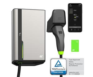 Green Cell GC HabuDen Wallbox 22kW 32A 5m NFC RFID Type 2 Cable EV Station de Recharge GC App Bluetooth WiFi Compatible avec Toutes Les Voitures Électriques Recharge avec 22kW / 11kW / 7,2kW / 3,6kW