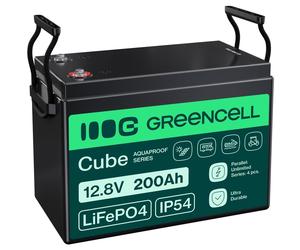 Green Cell LFPGC12V200AH CUBE Batterie LiFePO4 200Ah 12.8V 2560Wh Lithium-Fer-Phosphate pour Camping-car, Panneaux solaires, Food Truck