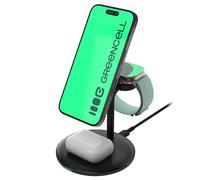 Green Cell MSST-GC-3IN1-B Chargeur Auto Noir pour Casques, Smartwatch, Smartphones, Recharge Sans Fil 15W, USB Type-C, Compatible MagSafe, 9-12V, 20.5W