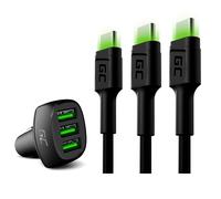 Green Cell PowerRide 54W Chargeur de Voiture USB 3 Ports, Allume-Cigare Ultra Charge Compatible avec iPhone Samsung Galaxy Xiaomi + 3X 1,2m USB C Câble Type C Nylon Chargeur Cable
