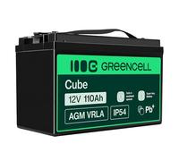 Green Cell® Rechargeable Batterie AGM 12V 110Ah accumulateur au Gel Plomb Cycles sans Entretien VRLA Battery étanche | Photovoltaïque | Caravane | Solaire | Camper | Batterie Voiture | Bateau | RV