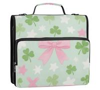 Green Clover Classeur à 3 anneaux Fermeture éclair avec poignée et bandoulière amovible Multi-poches Organiseur de documents Sac pour école/bureau Clip de résistance à la crème