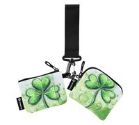 Green Clover - Lot de 2 porte-monnaie Lucky St - Porte-monnaie fin et plat avec poche zippée pour homme, Trèfle vert Lucky St, 1 size, Art déco
