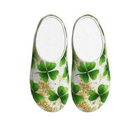 Green Clover Pantoufles d'intérieur et d'extérieur en flanelle pour homme et femme avec pièces dorées antidérapantes et chaudes, multicolore, X-Large