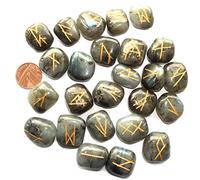 Green Cross Toad - Pierres de rune en labradorite avec pochette, pour divination