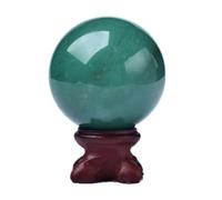 Green Crystal Sphere Quartz Gemstone Ball Sculpture Figurine with Wooden Stand for Witchcraft, Fengshui, Aura Home Desk Decor,70~80mm Gemstone Stone