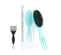 Green Curl Defining Brush for Curly Hair - Brosse coiffante et démêlante avec peigne pour cheveux bouclés - Comprend un outil de coiffure en bonus - Fibre végétalienne et poils de sanglier en nylon
