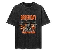 Green Day Revolution Radio Flaming Washed Round Neck Men Women Tee Shirt Size S